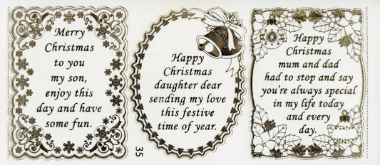 Merry Christmas #2 Panel Stickers - Transparent/ Gold - 3pcs