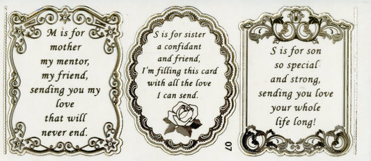 Special Mother/ Sister/ Son Greeting Panel Stickers - Transparent/ Gold - 3pcs