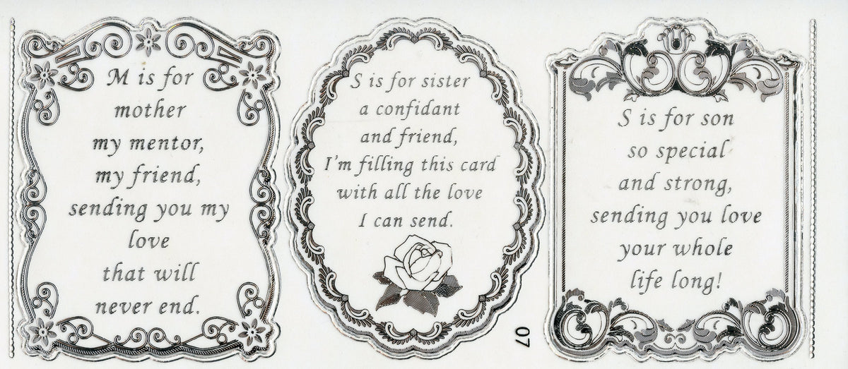 Special Mother/ Sister/ Son Greeting Panel Stickers - Transparent/ Silver - 3pcs