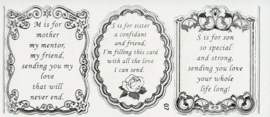 Special Mother/ Sister/ Son Greeting Panel Stickers - Transparent/ Silver - 3pcs
