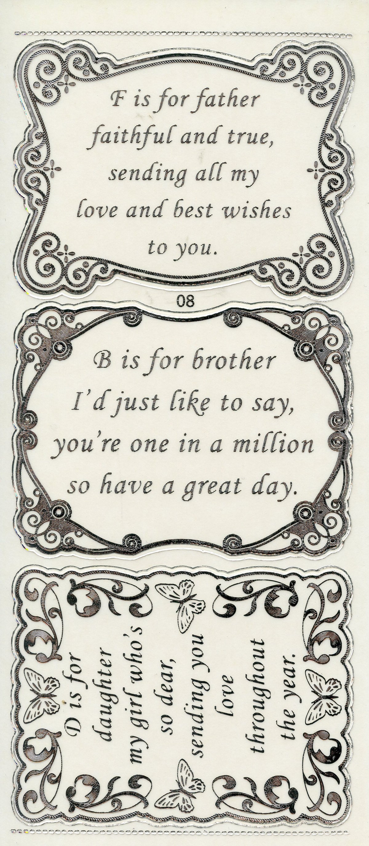 Special Father/ Brother/ Daughter Greeting Panel Stickers - Transparent/ Silver - 3pcs