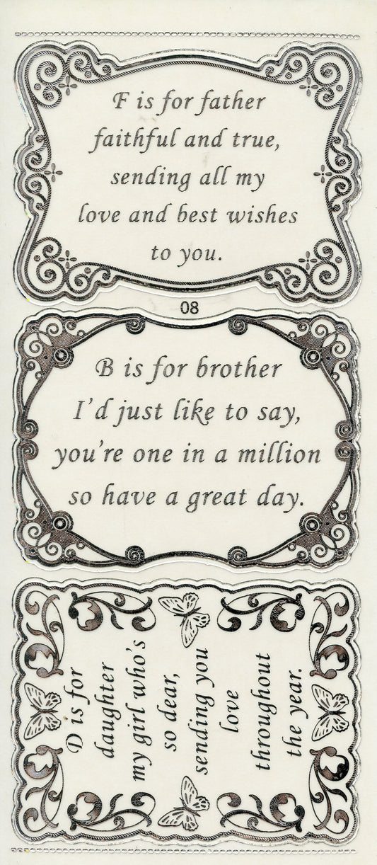 Special Father/ Brother/ Daughter Greeting Panel Stickers - Transparent/ Silver - 3pcs