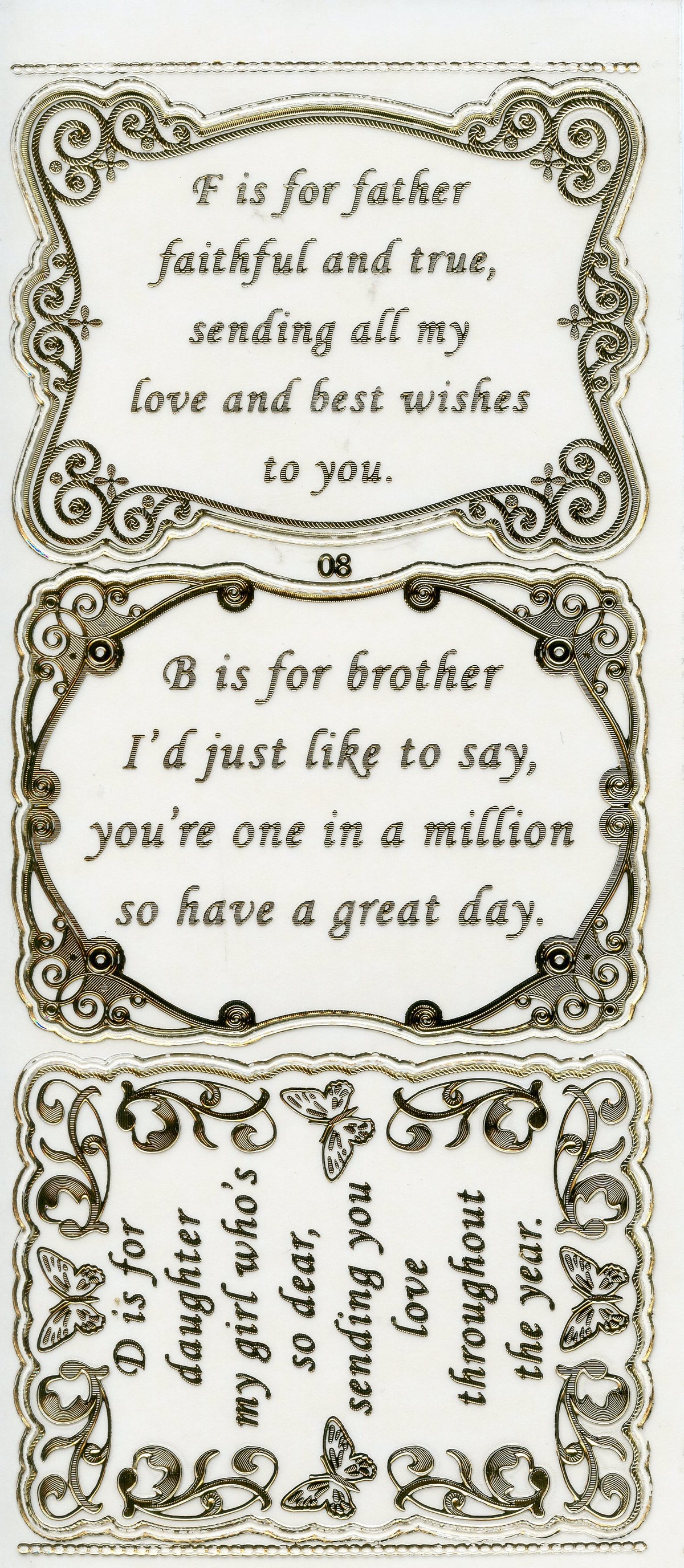 Special Father/ Brother/ Daughter Greeting Panel Stickers - Transparent/ Gold - 3pcs