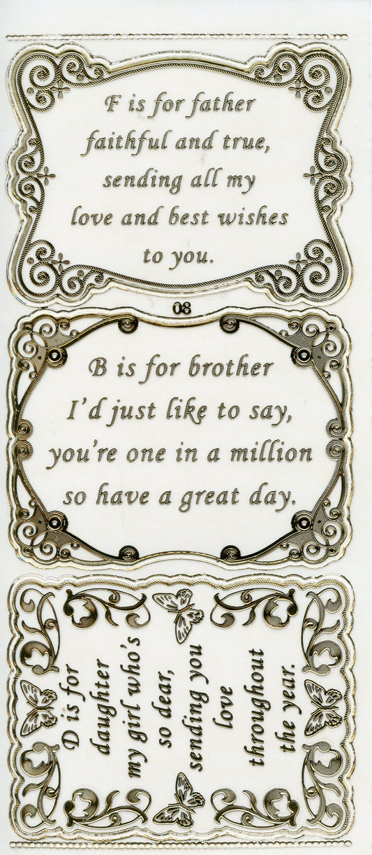 Special Father/ Brother/ Daughter Greeting Panel Stickers - Transparent/ Gold - 3pcs