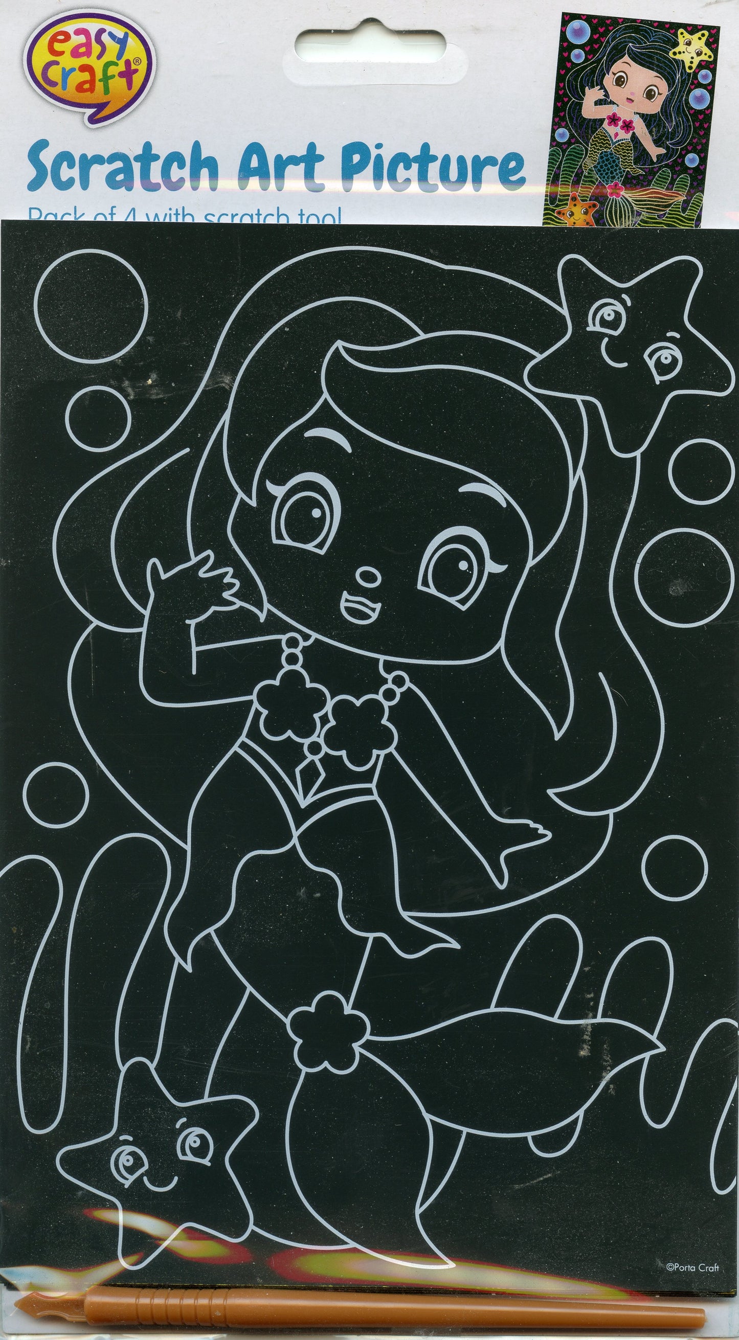 Scratch Art Picture - Mermaid theme - Pack of 4 with scratch tool