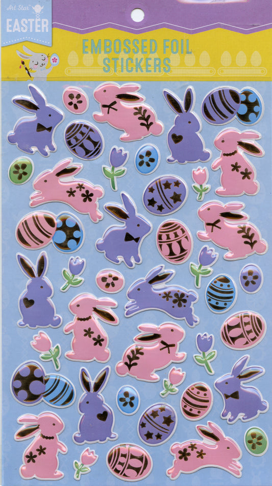 Art Star Easter Embossed Foil Stickers - Easter Eggs/Bunnies/Flowers - 40 pc