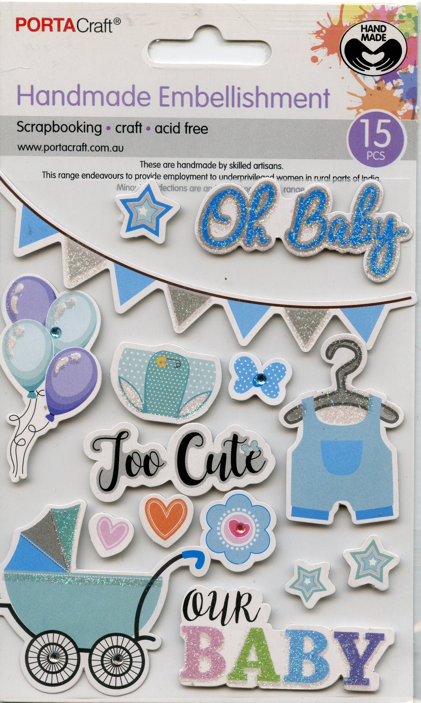 Handmade Embellishments Adhesive - Baby Blue Glitter - 15 pk