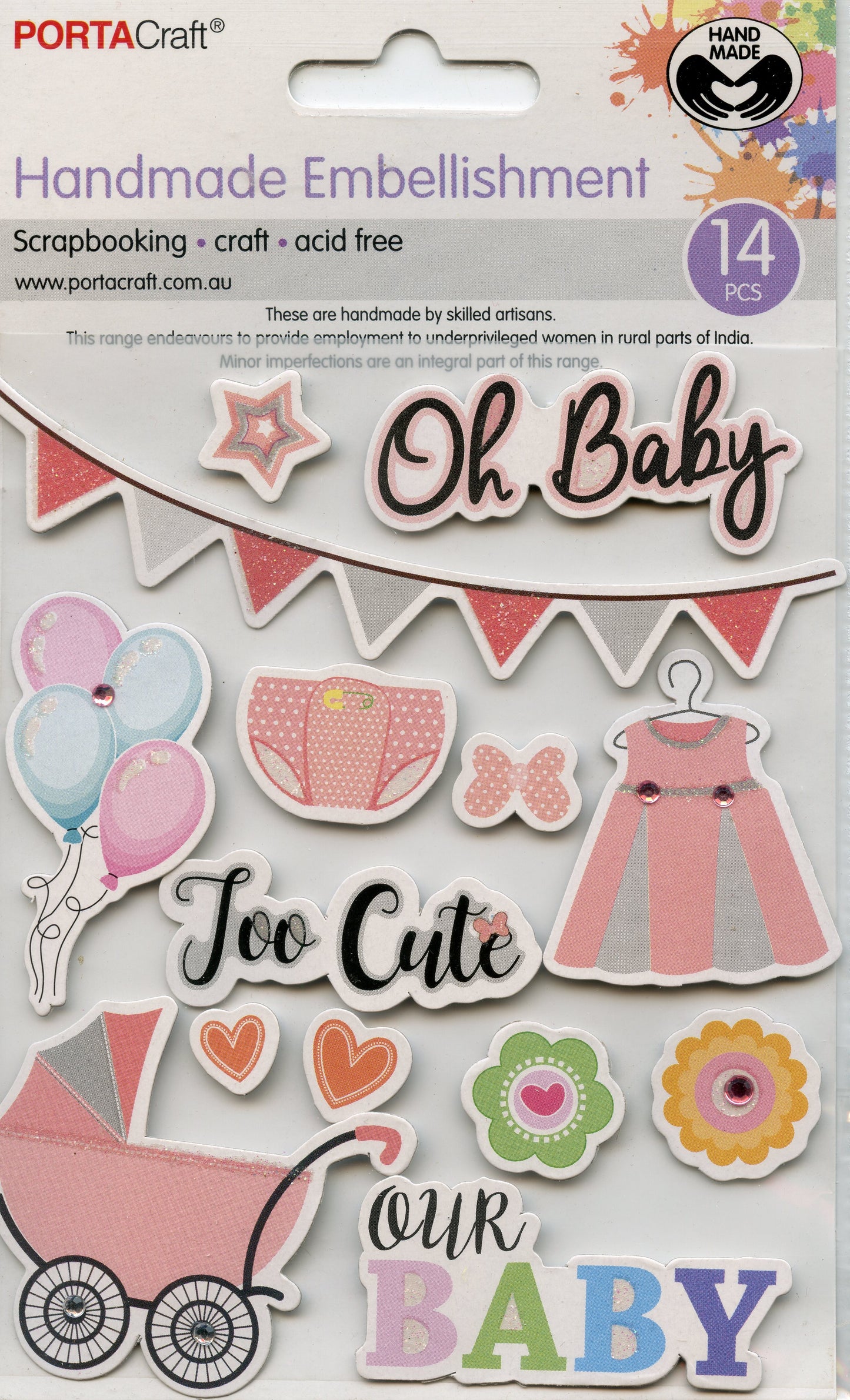 Handmade Embellishments Adhesive - Baby Pink Glitter - 15 pk