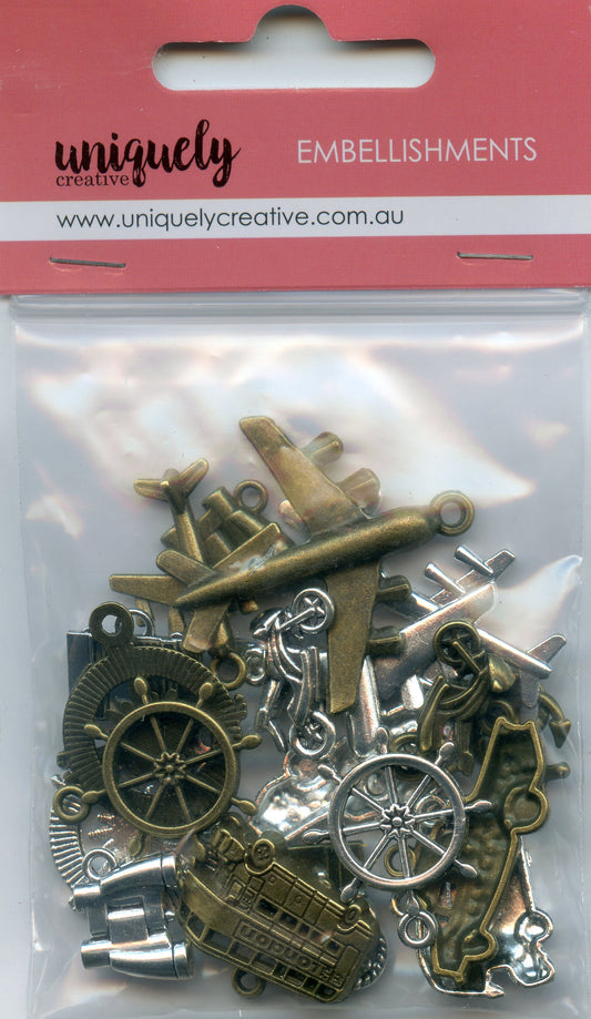 Tiny Travel Charms in Brass and Silver - Approx 20 in pack