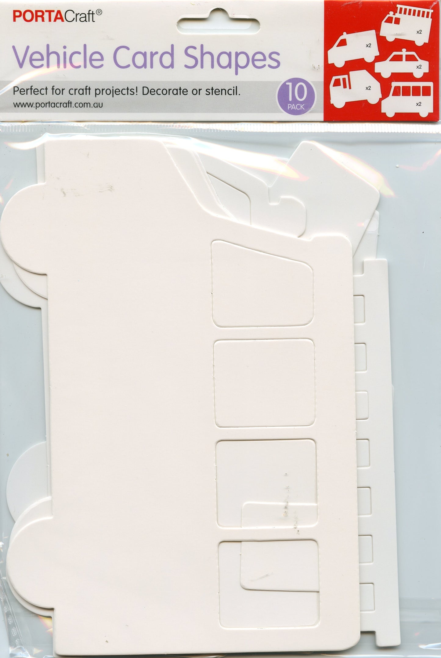 Vehicles Card Shapes - 5 Designs - 10 Pack