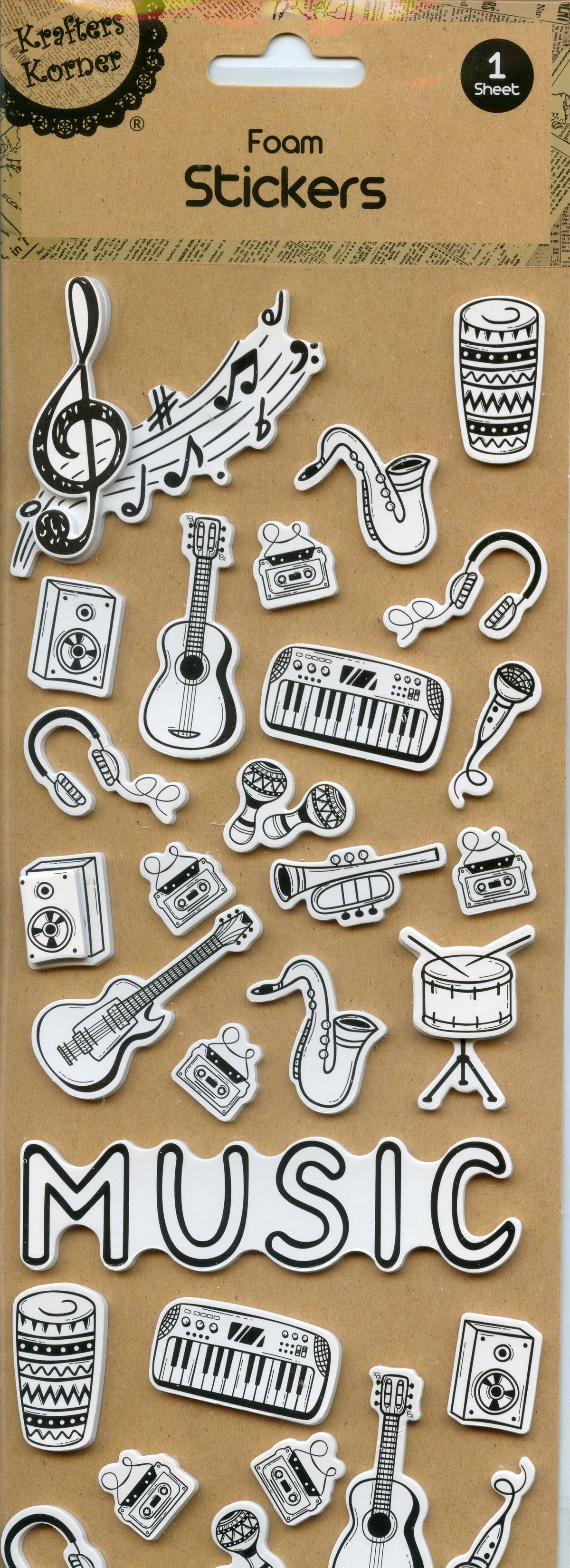 Foam Stickers - Music Theme - 1 Sheet