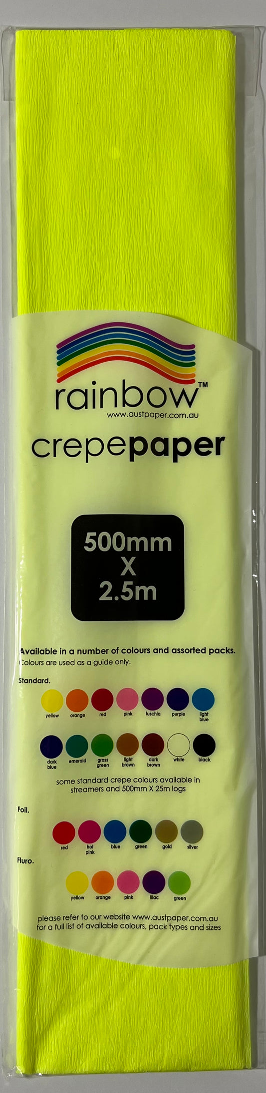 Crepe Paper - Fluro Yellow - 500mm x 2.5m