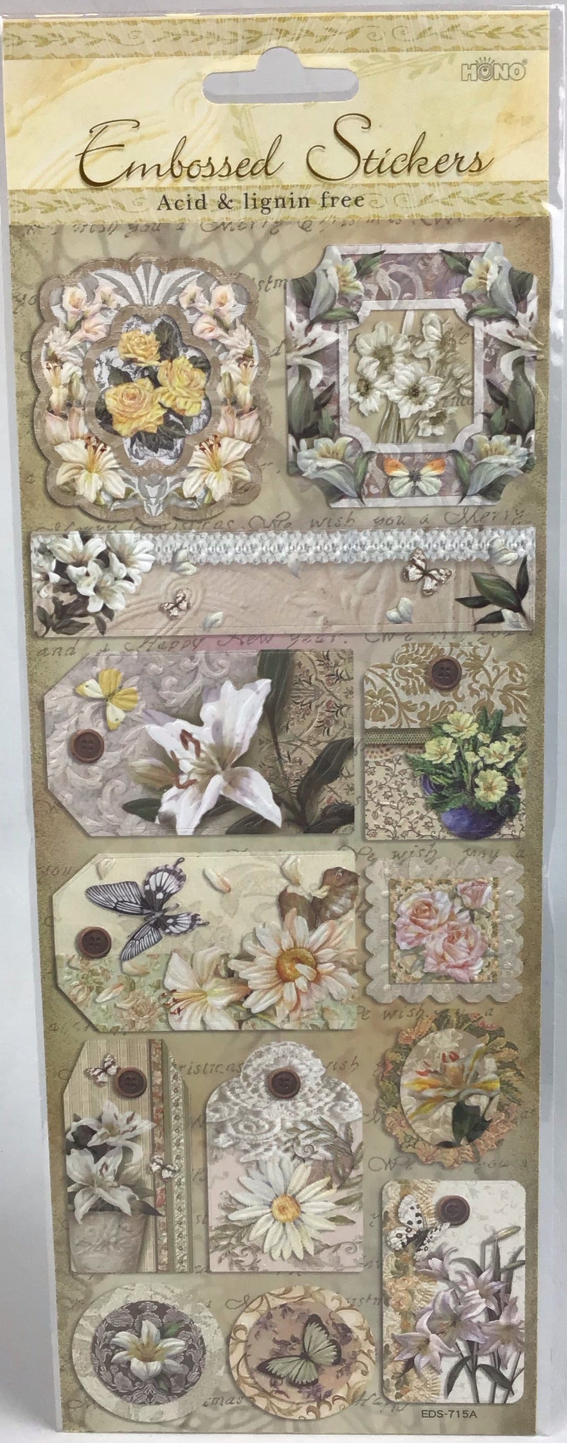 Embossed Stickers - Floral Theme - Natural tone - 13 pce