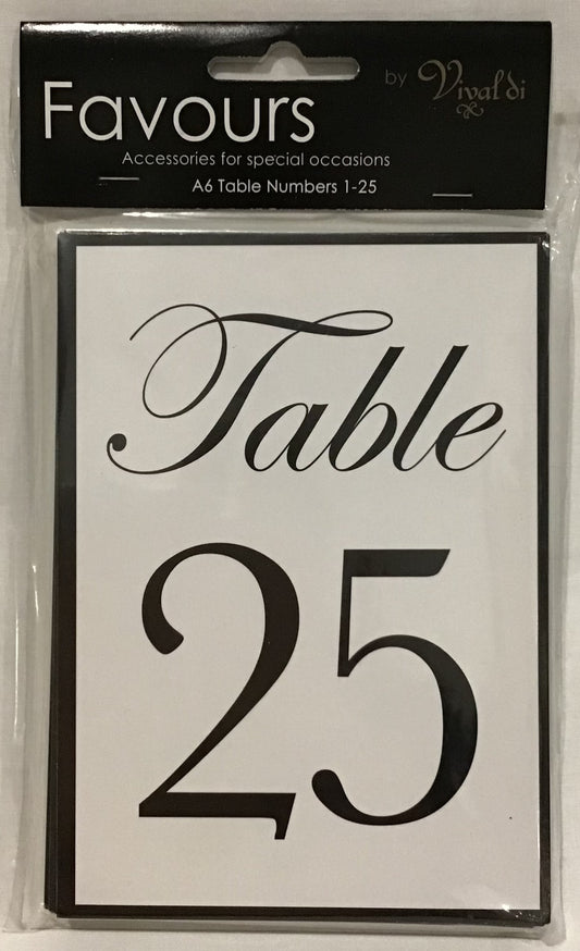 Table Numbers 1-25 - Size A6