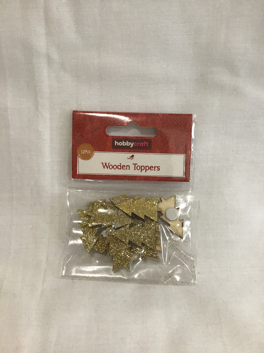 Wooden Christmas Tree Toppers - Gold Glitter - 12 pk
