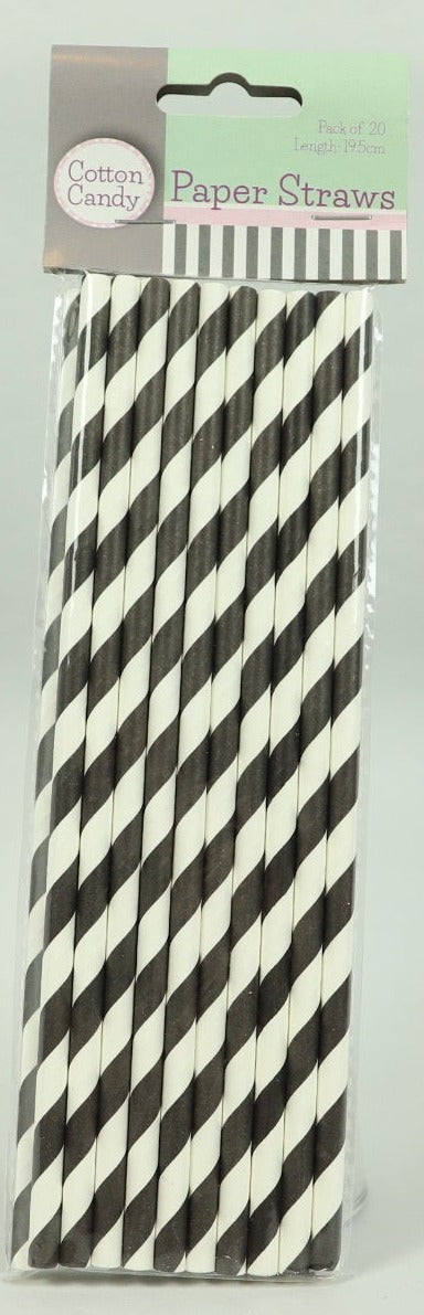 Paper Straws - Black/White - Pack of 20
