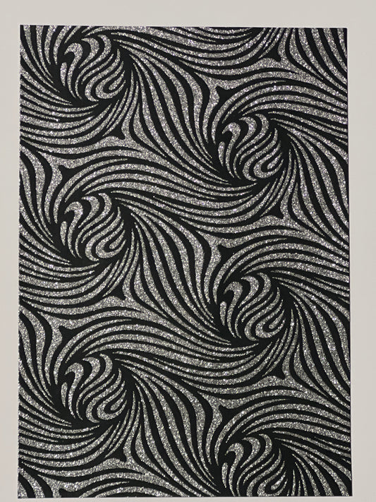 Specialty Paper 3 x Handmade A4 Black/Silver Glitter Swirls Print Paper