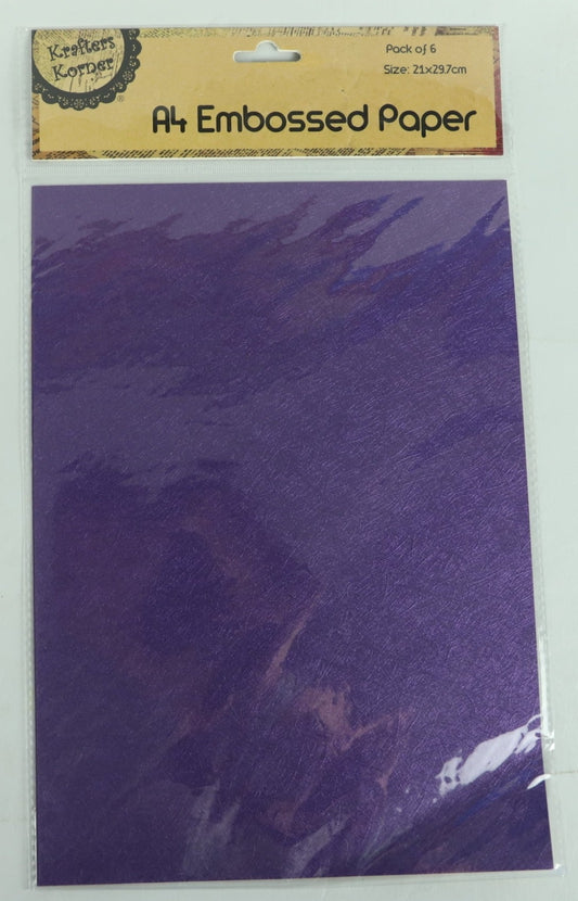 A4 Embossed Paper - Purple - Pack of 6