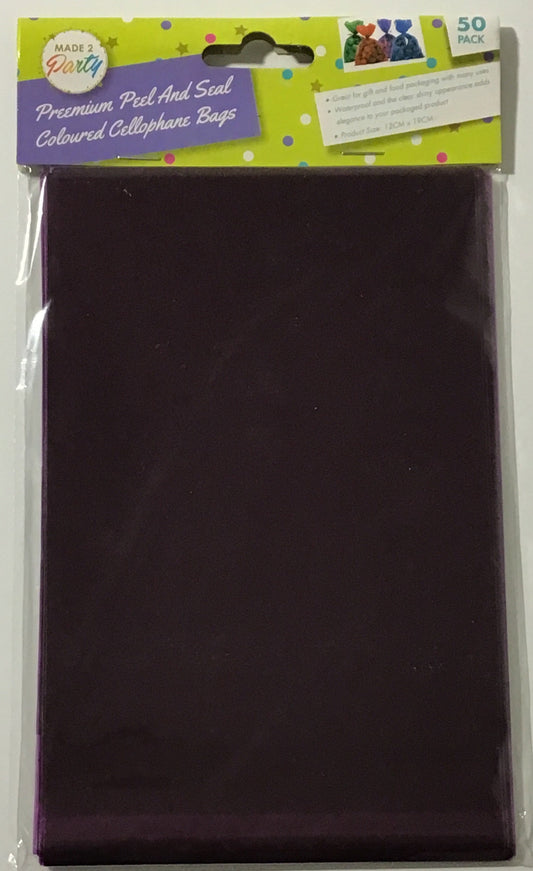 Cellophane Bags - Purple - Peel and Seal - Pk 50