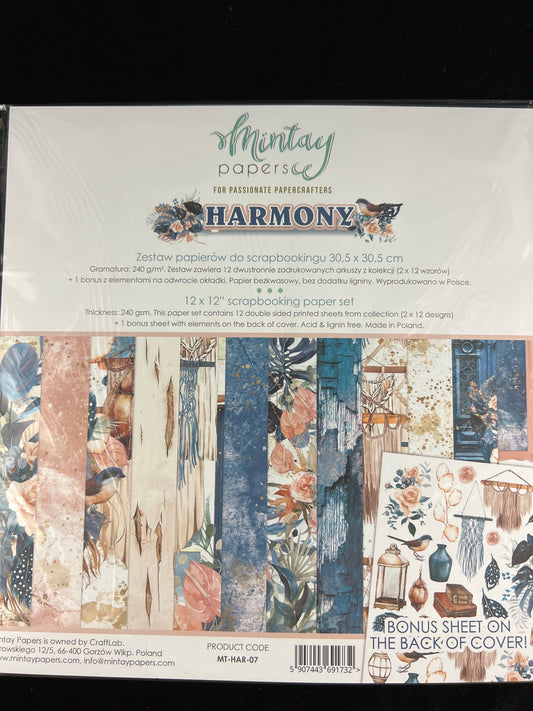 Harmony Paper Set pack - 12x Double sided sheets - 30.5x30.5cm
