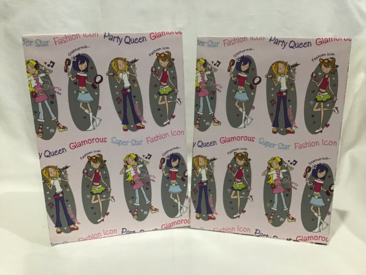 Wrapping Paper Sheets 2x Fashion/ super star Theme