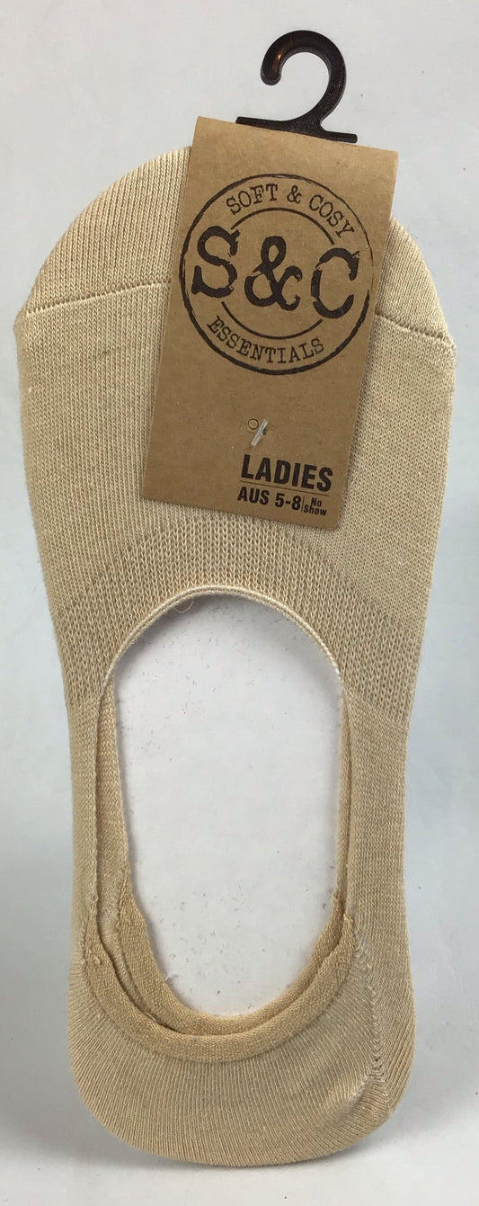 Soft and Cosy - No Show Socks - Ladies - Size 5-8 - Tan