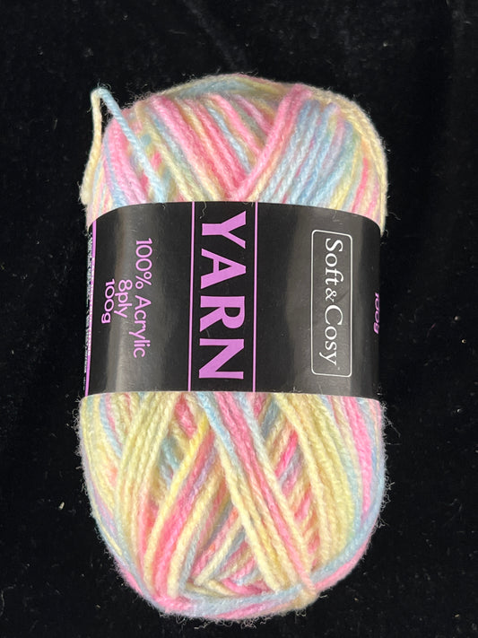 Soft and Cosy Knitting Yarn - 8 Ply - Pastel Mix - 100g - 100% Acrylic