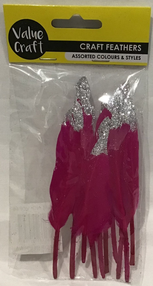 Craft Feathers - Hot Pink Silver tipped - 12 pack