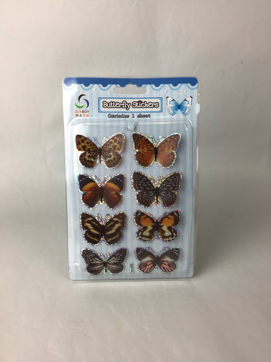 Butterfly Stickers - 3D - Brown tones -  8 pack