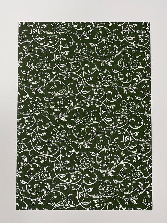 Specialty Paper 3x  A4 Handmade (lightweight) Dark Green/White Paisley