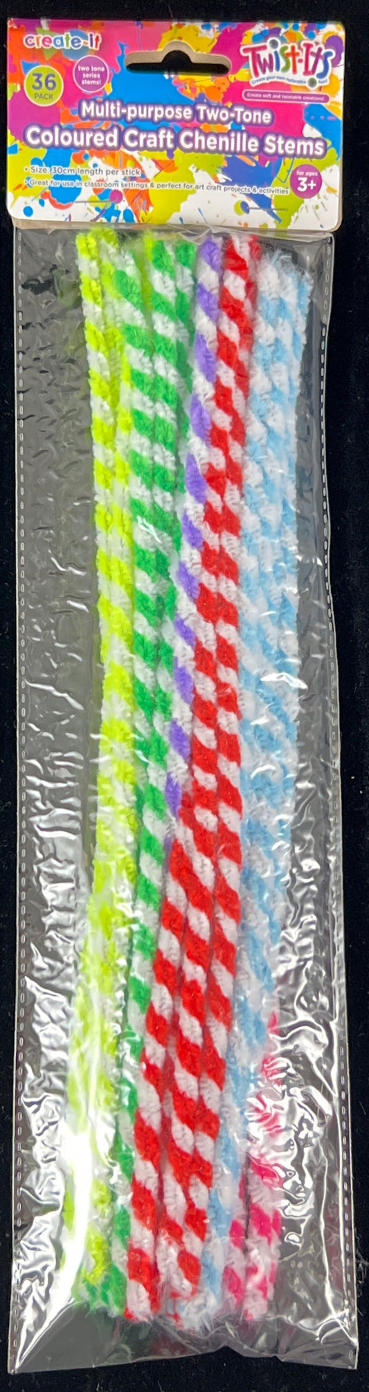 Two-tone striped Chenille Stems - various colours  - 36pk