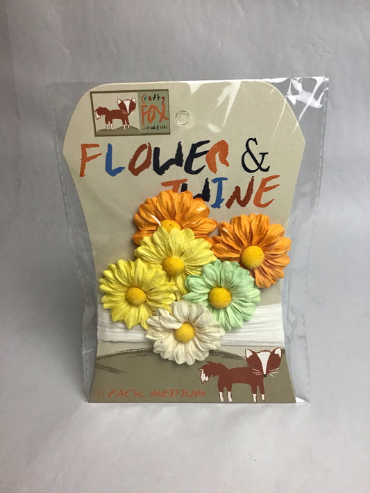 Paper Flowers and Twine - Mixed Yellow - 6 Pack - 46mm Diameter