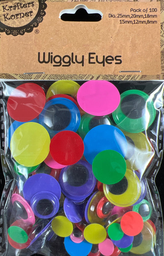Craft Wiggly Eyes - Coloured - 100 pk