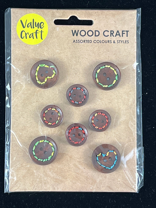 Wooden Buttons with stitching - 2 sizes - 8 pk