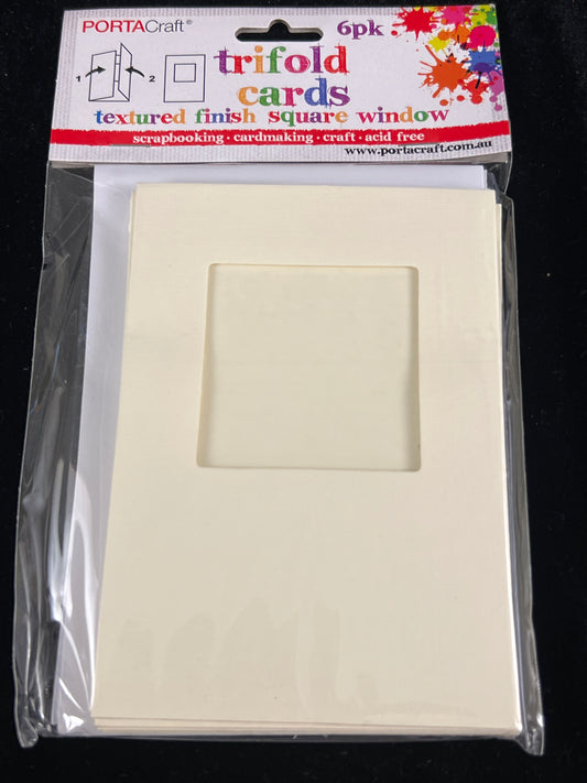 Trifold Cards and Envelopes with Square Window - Cream - 6 sets