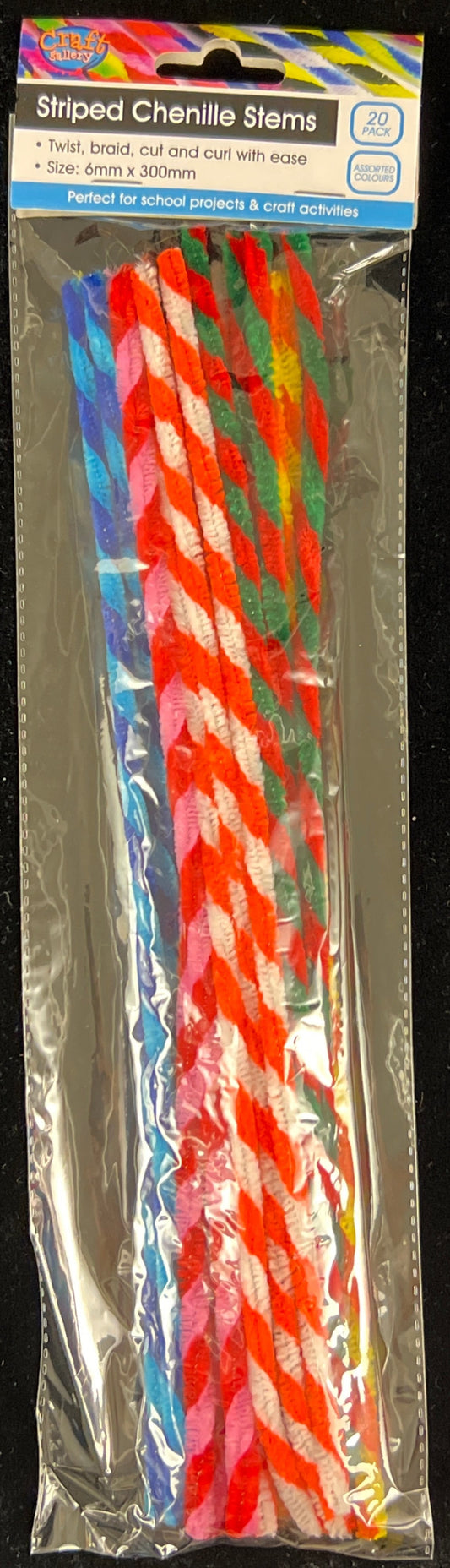Two-tone striped Chenille Stems - various colours  - 20pk