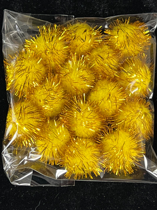 Tinsel Glitter Pom Poms - Yellow - Pack of 15 - Size 25mm