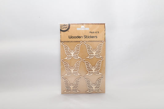 Wooden Stickers - Butterflies with Stripes - Pack of 6
