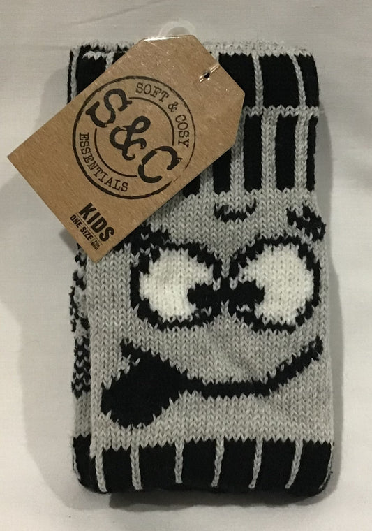 Soft and Cosy - Kids Smiley Face Fingerless Gloves - Grey