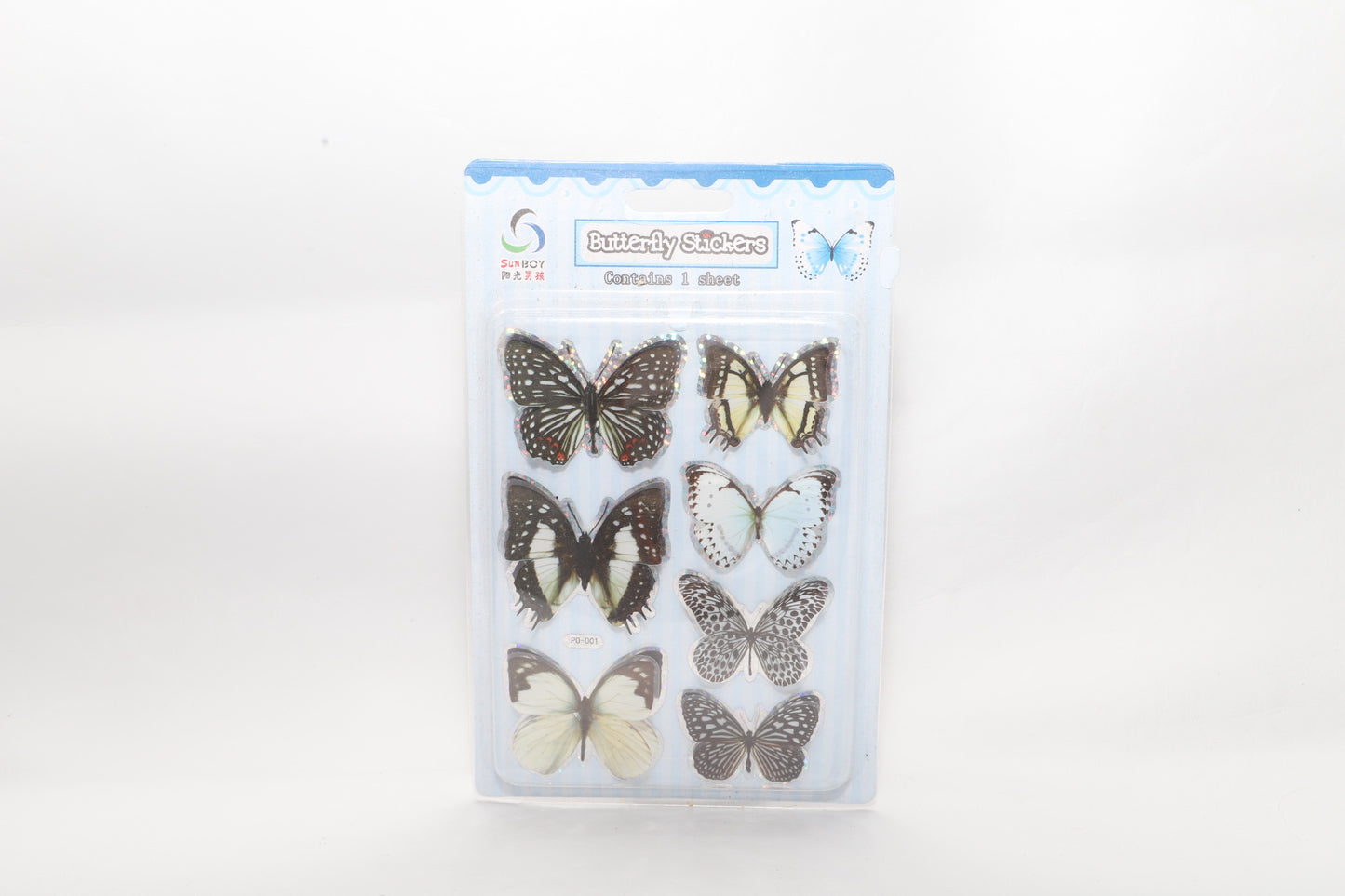 Butterfly Stickers - 3D - Cream/Black/Grey/White -  7 pack