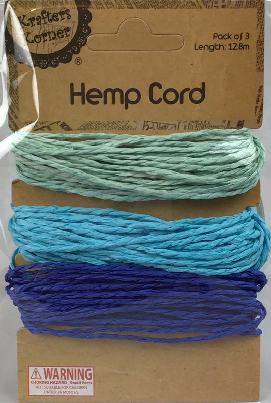 Hemp Cord Pack of 3 - Mint/Aqua/Blue - 12.8m