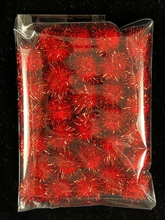 Tinsel Glitter Pom Poms - Red  - Pack of 30 - Size 20mm