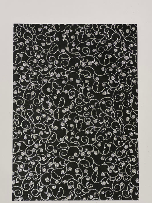 Specialty Paper 1 x  A4 Handmade Black/Silver Glitter Swirls/Circles