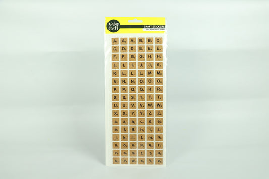 Craft Stickers - Alphabet Cork Tiles - Self Adhesive - 1 sheet - 96 pc