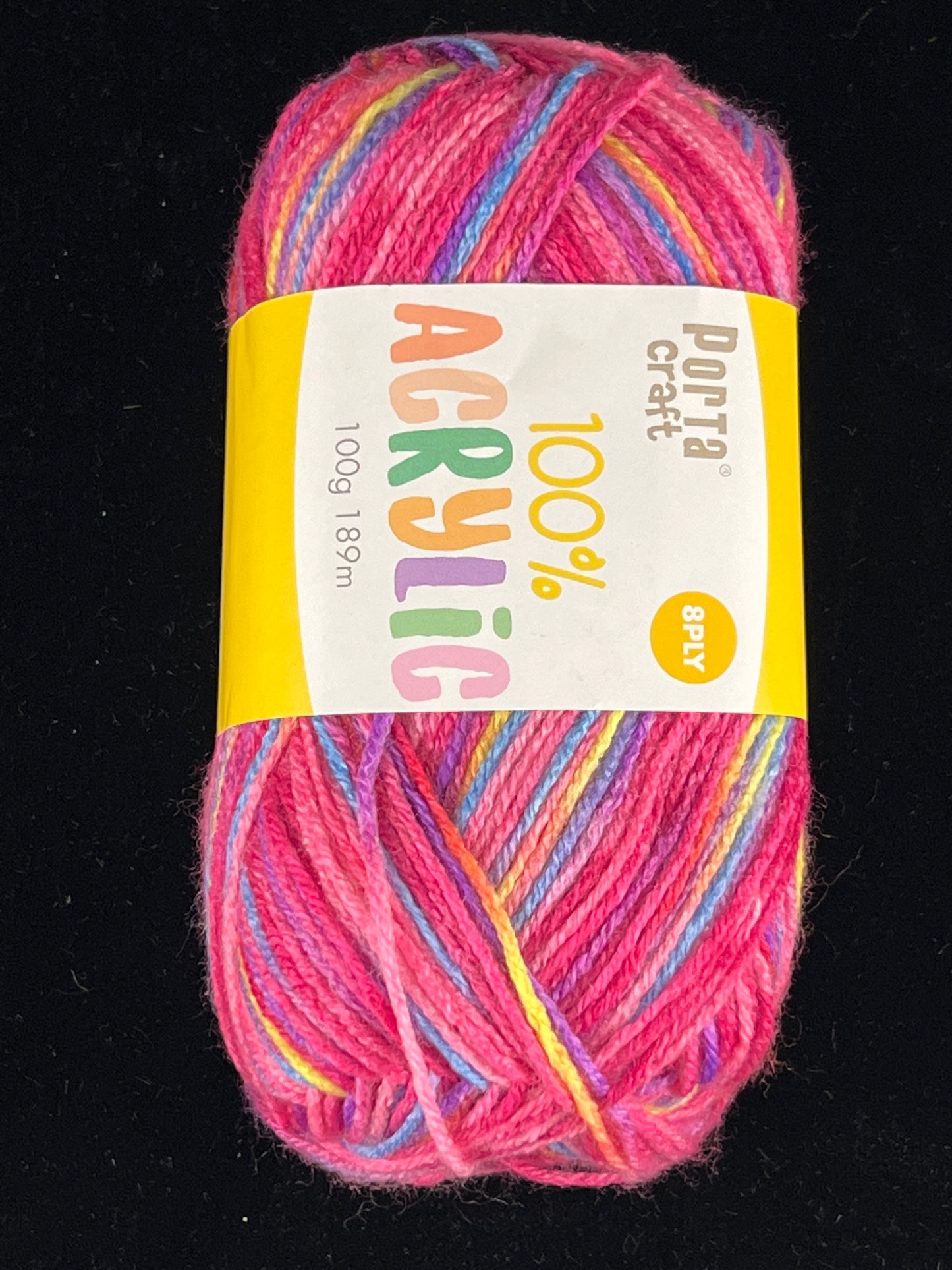 Knitting Yarn - 8 Ply - Rainbow Tutti Fruitti - 100g - 189m - 100% Acrylic