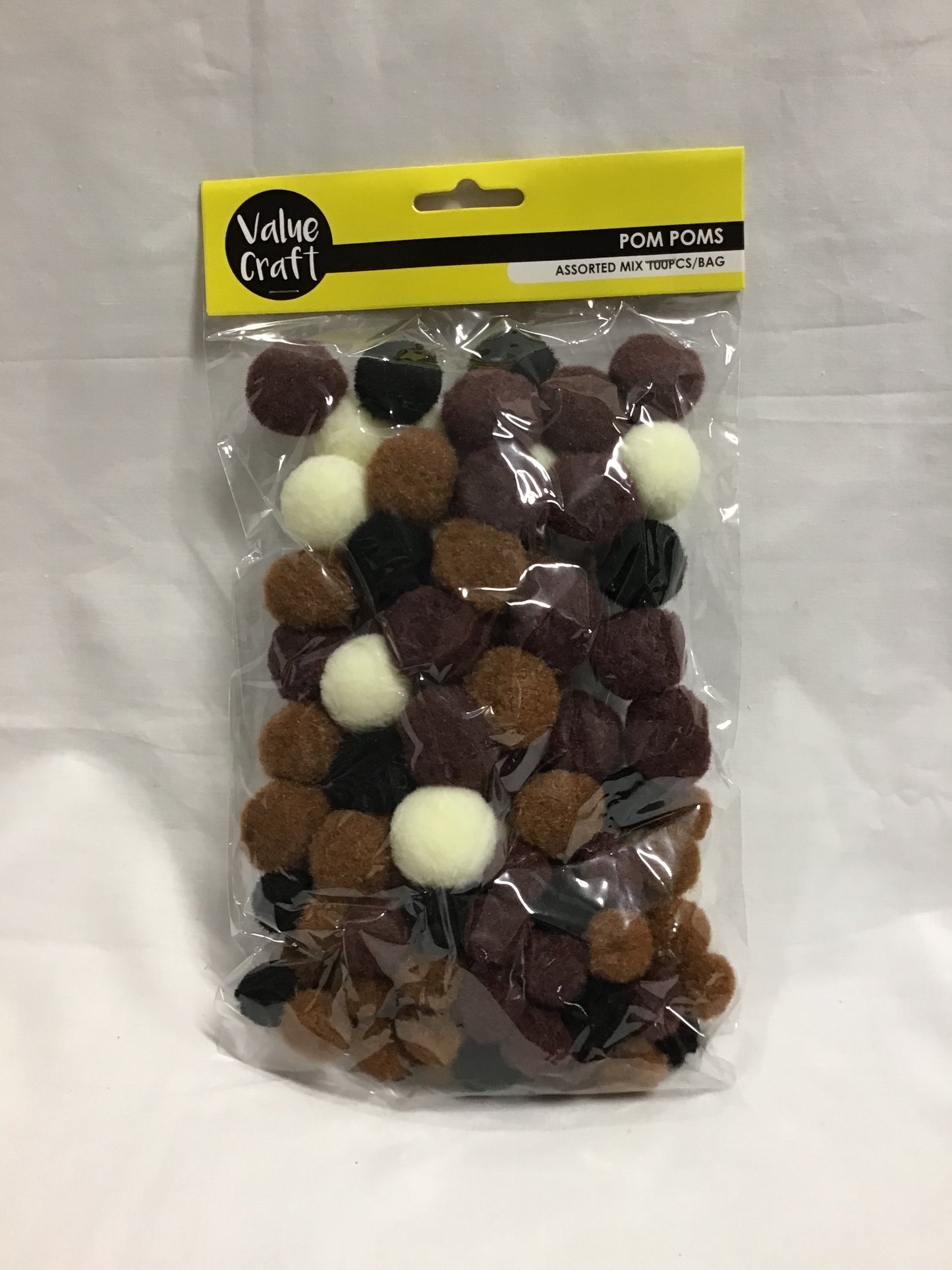 Pom Poms - Browns/Black/Cream - Assorted Mix 100 pcs
