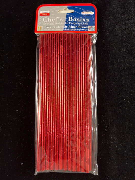 Paper Straws - Metallic Red - Pack of 24
