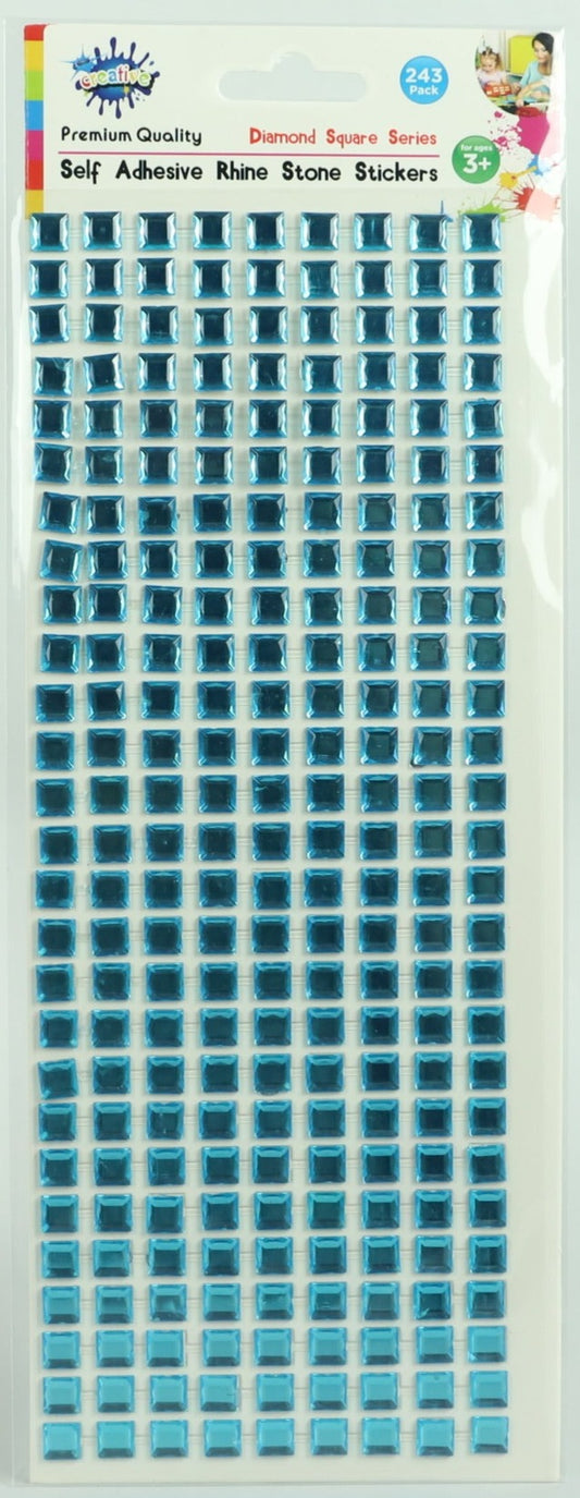Durmaz Self Adhesive Rhinestone Stickers Diamond Squares Assorted-Aqua