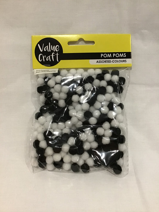 Pom Poms 6mm - Black and White - 300 pieces
