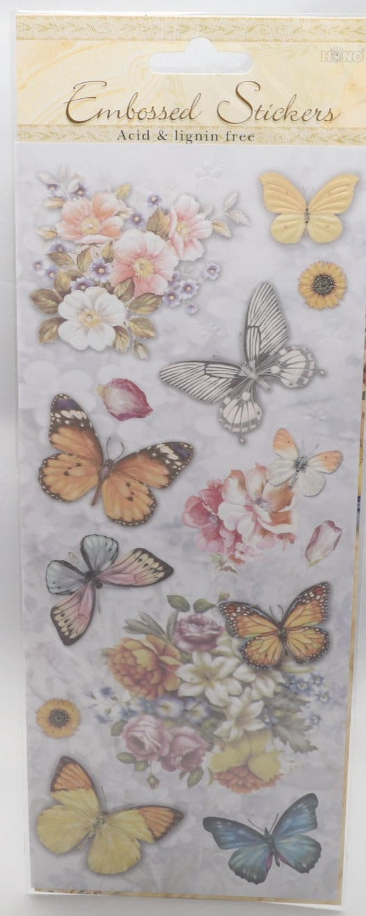 Embossed Stickers - Butterflies and Flowers - 13 pce